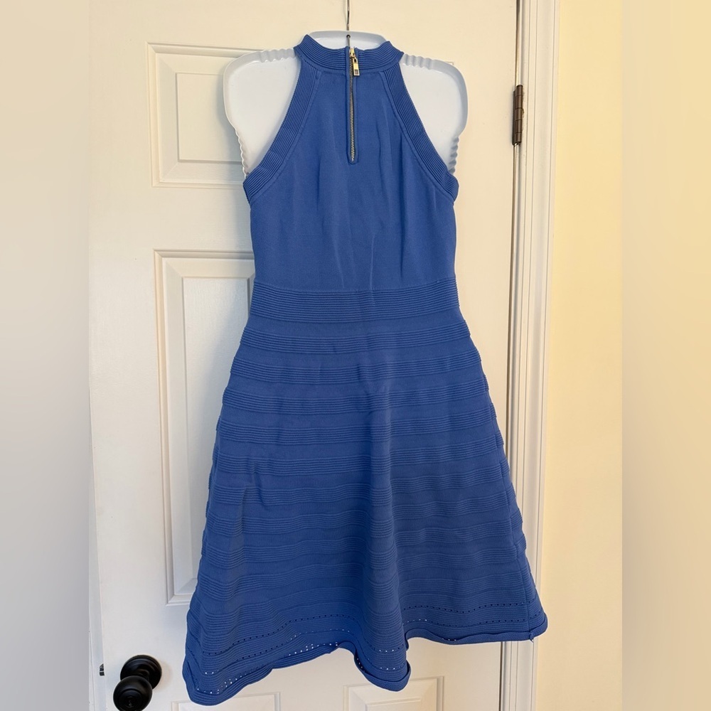 Vince Camuto Blue Fit & Flare Knit Dress Sleeveless Halter Neck Size M - Picture 3 of 4